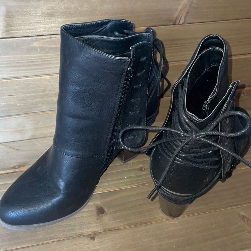 JC Faux Leather Booties with Tie Detail